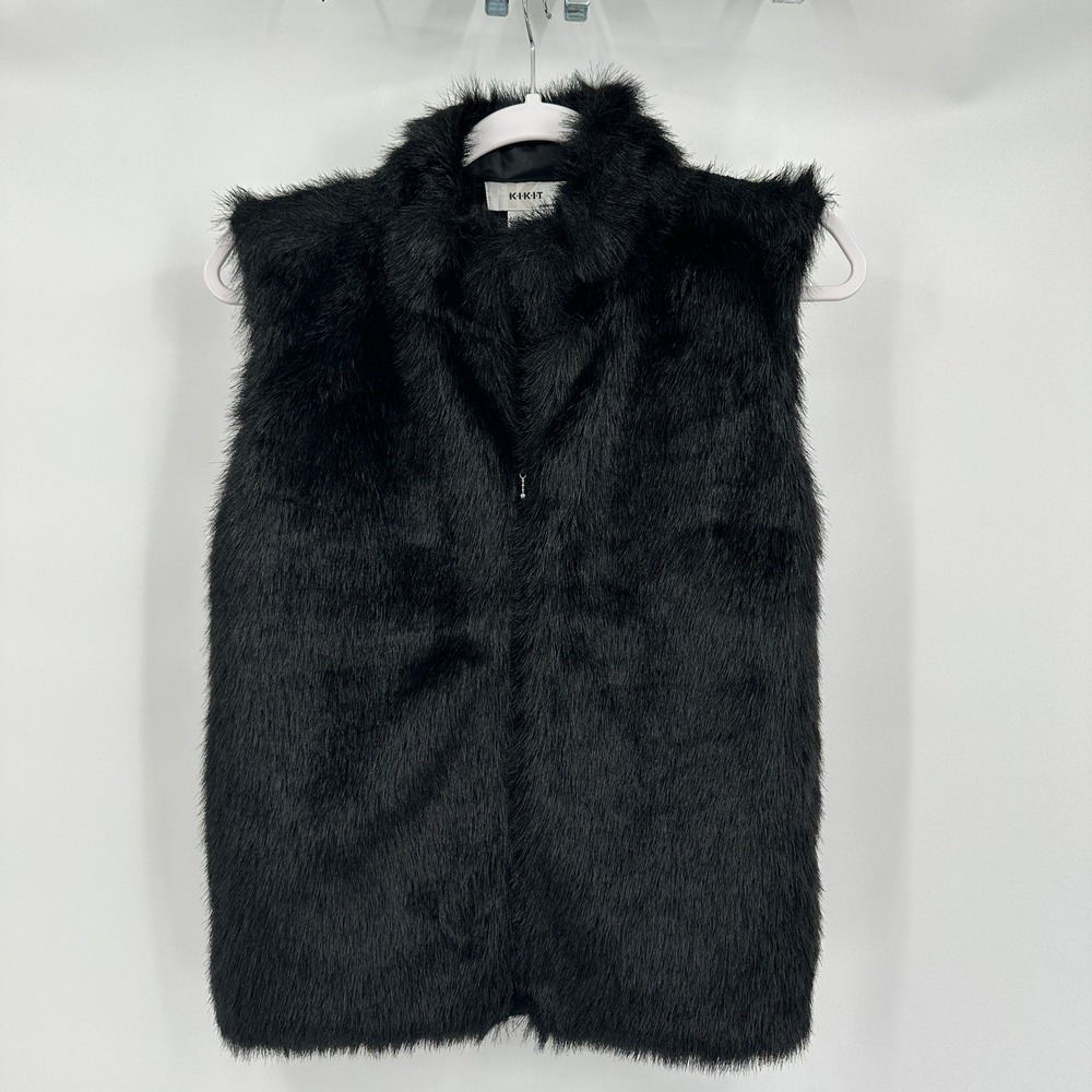 Womens Boho Faux Fur Vest Size S Black Y2K Shaggy Minimalist Edgy Streetwear
